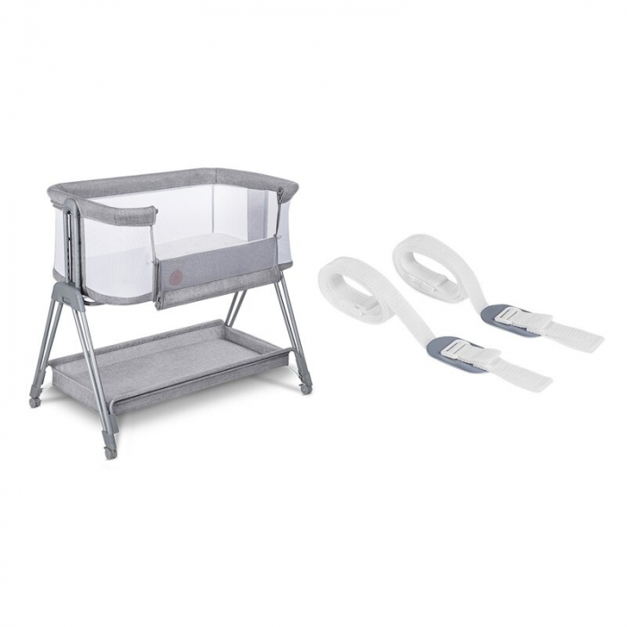 Patut co-sleeper Luna, 2 in 1, Cu laterala culisanta, Cu roti, Gri deschis [24]