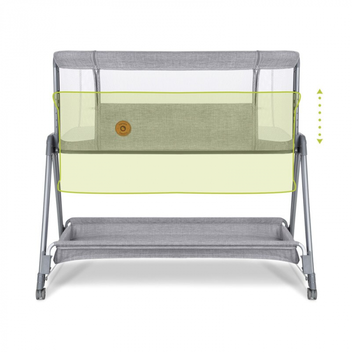Patut co-sleeper Luna, 2 in 1, Cu laterala culisanta, Cu roti, Gri deschis [9]