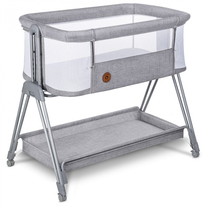 Patut co-sleeper Luna, 2 in 1, Cu laterala culisanta, Cu roti, Gri deschis [10]