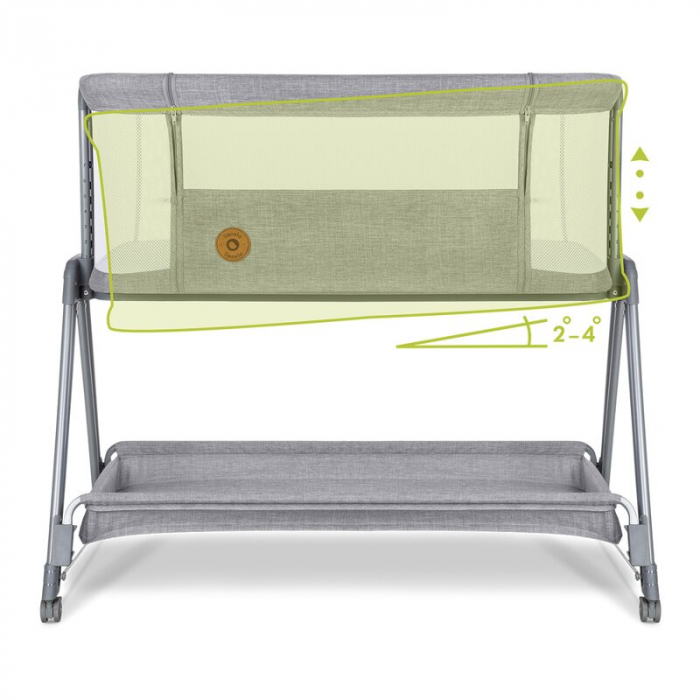 Patut co-sleeper Luna, 2 in 1, Cu laterala culisanta, Cu roti, Gri deschis [8]