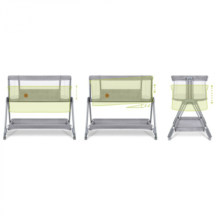Patut co-sleeper Luna, 2 in 1, Cu laterala culisanta, Cu roti, Gri deschis [3]