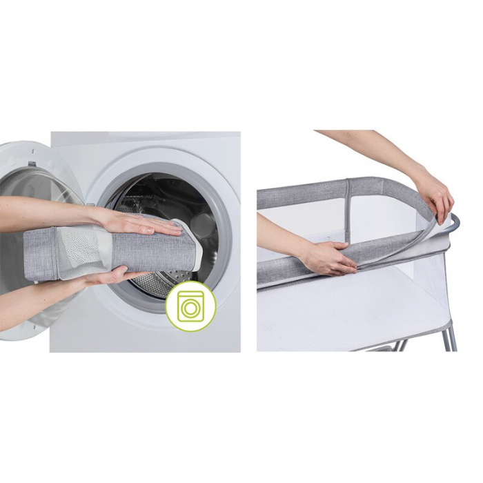 Patut co-sleeper Luna, 2 in 1, Cu laterala culisanta, Cu roti, Gri deschis [26]