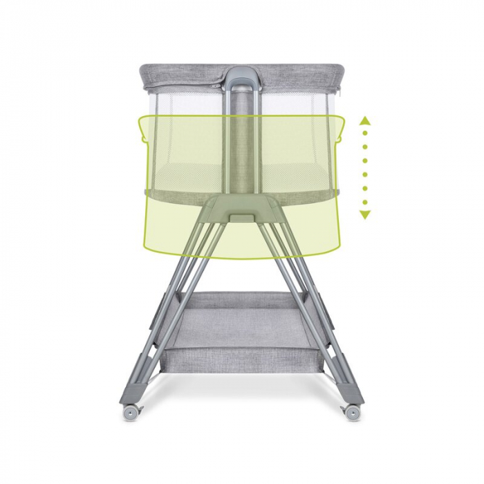 Patut co-sleeper Luna, 2 in 1, Cu laterala culisanta, Cu roti, Gri deschis [12]