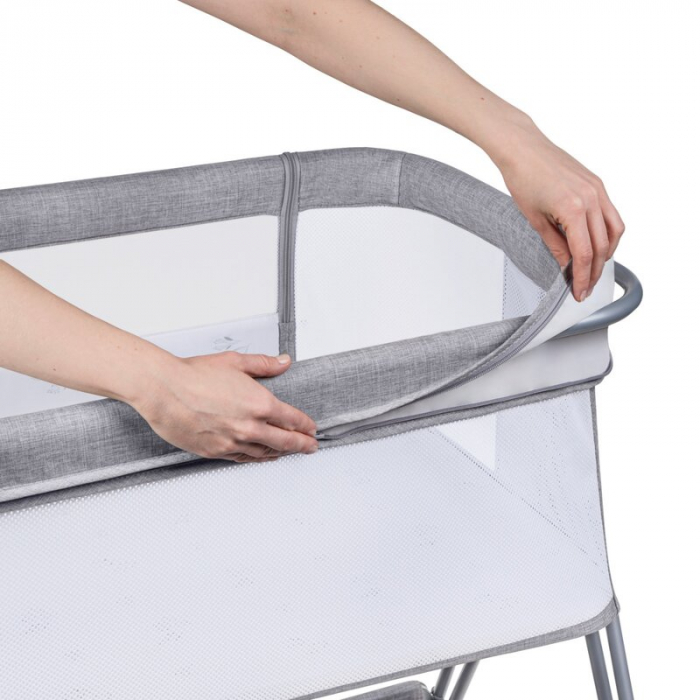 Patut co-sleeper Luna, 2 in 1, Cu laterala culisanta, Cu roti, Gri deschis [15]