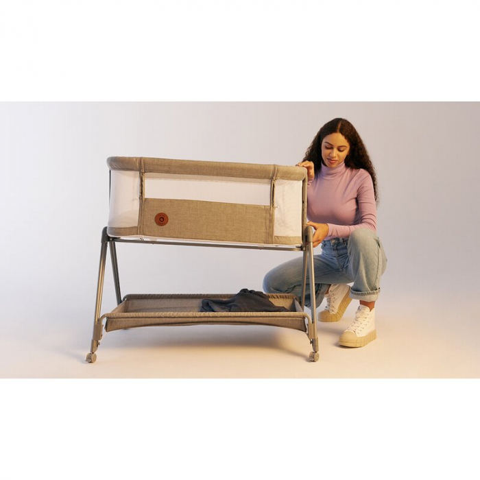 Patut co-sleeper Luna, 2 in 1, Cu laterala culisanta, Cu roti, Gri deschis [27]
