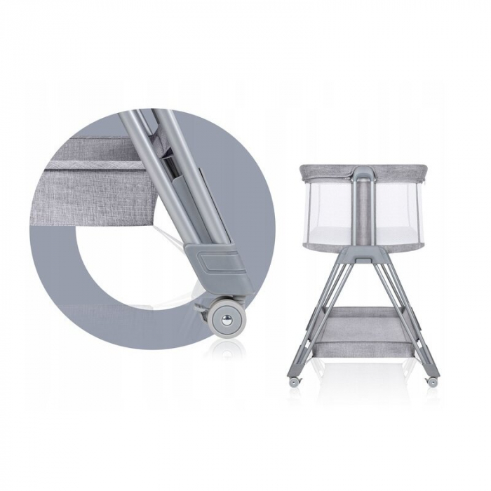 Patut co-sleeper Luna, 2 in 1, Cu laterala culisanta, Cu roti, Gri deschis [14]