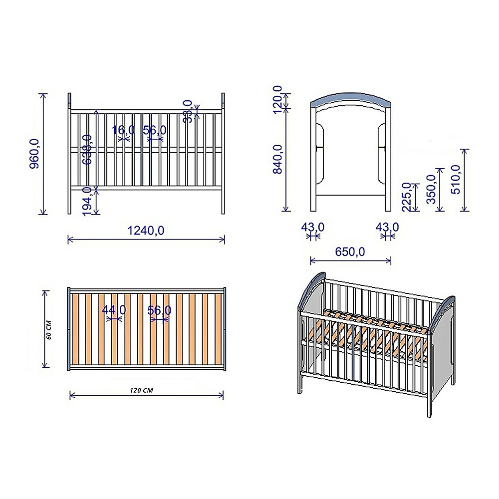 Patut copii din lemn Anita 120x60 cm, Alb [3]