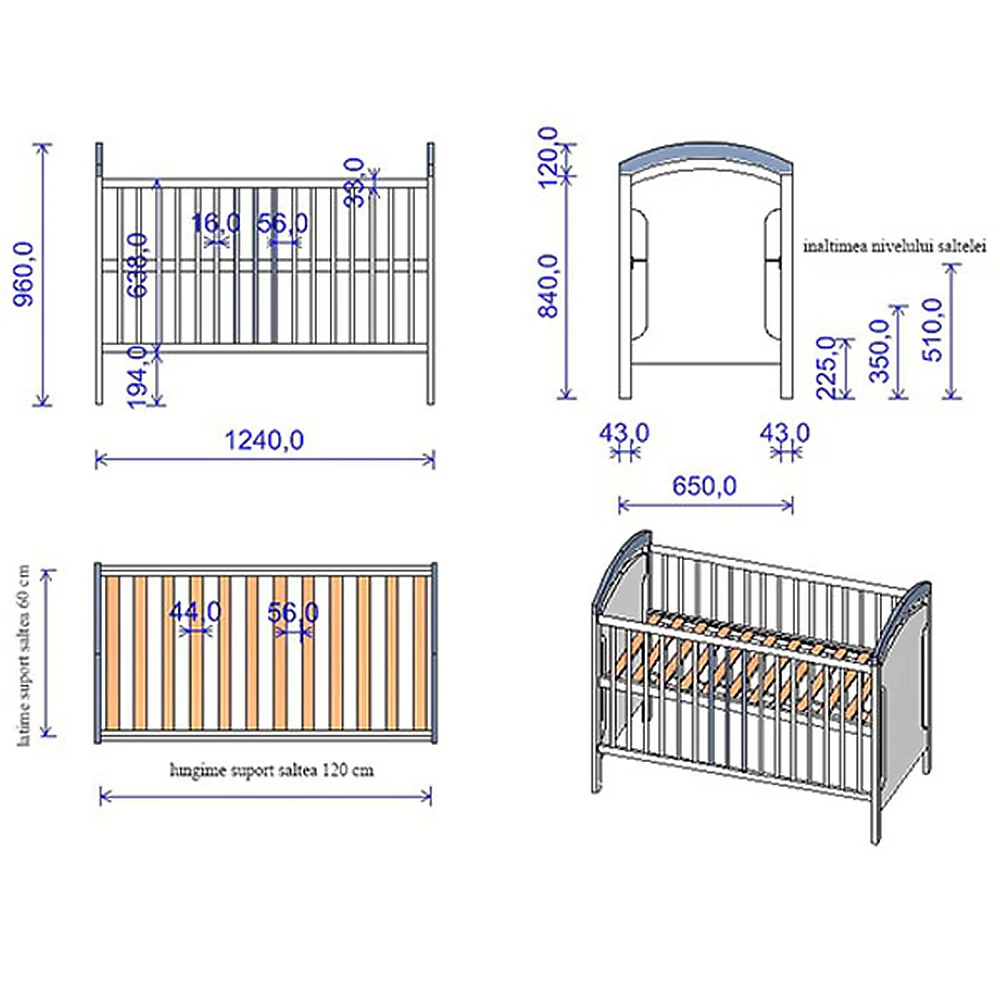 Patut copii din lemn Anita 120x60 cm, Alb [5]