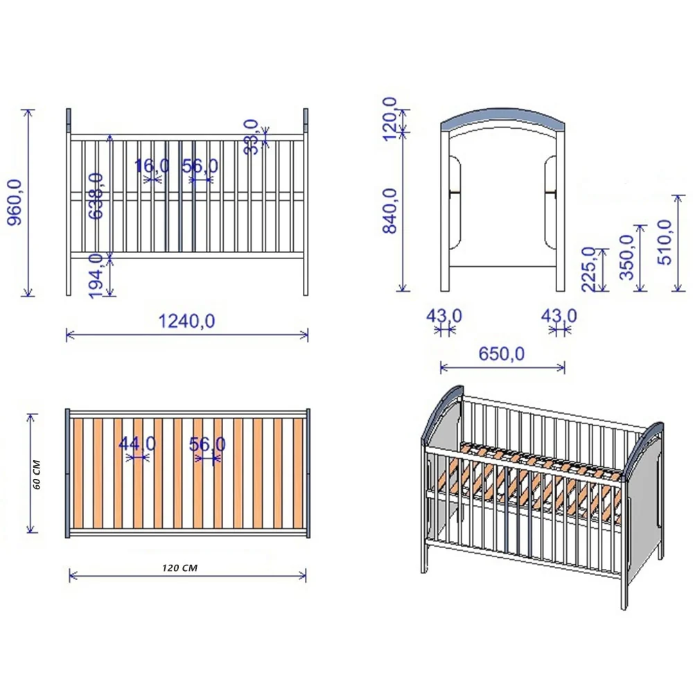 Patut copii din lemn Anita 120x60 cm, Alb [6]