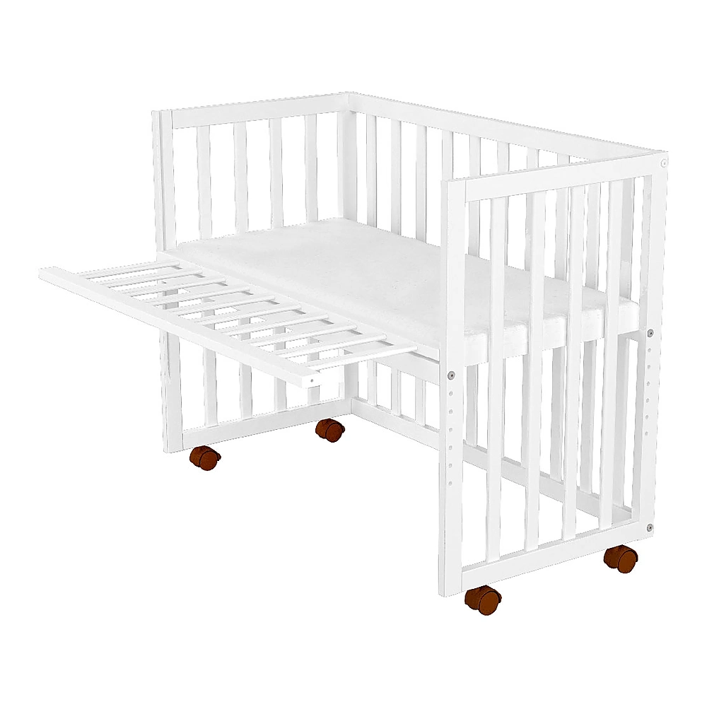 Patut copii din lemn co-sleeper Matei 94x46 cm alb [3]