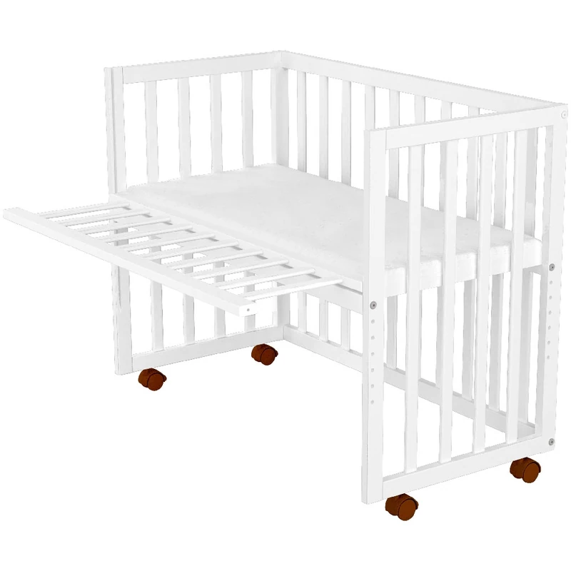 Patut copii din lemn co-sleeper Matei 94x46 cm alb [3]