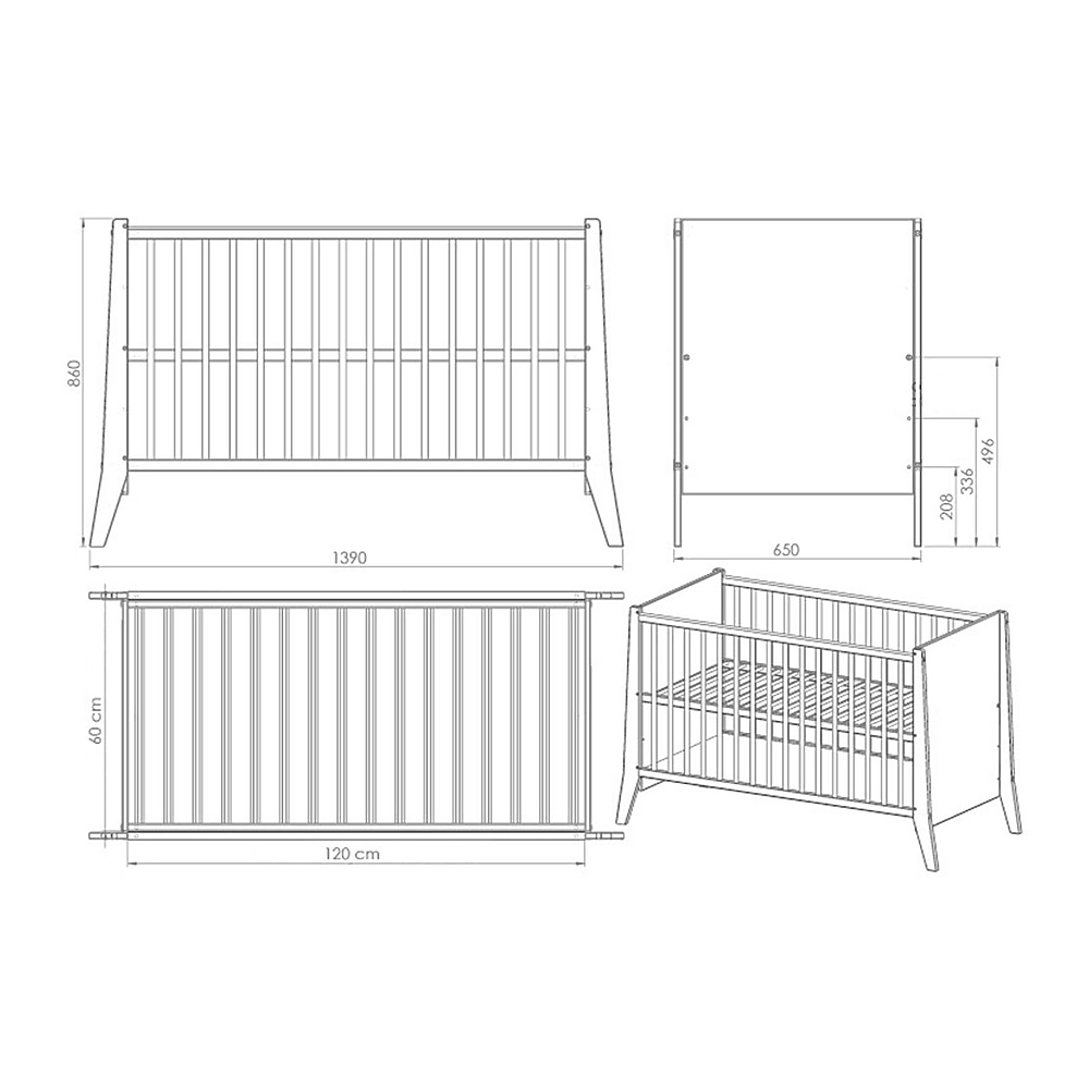 Patut copii din lemn Cosmo 120x60 cm alb [3]