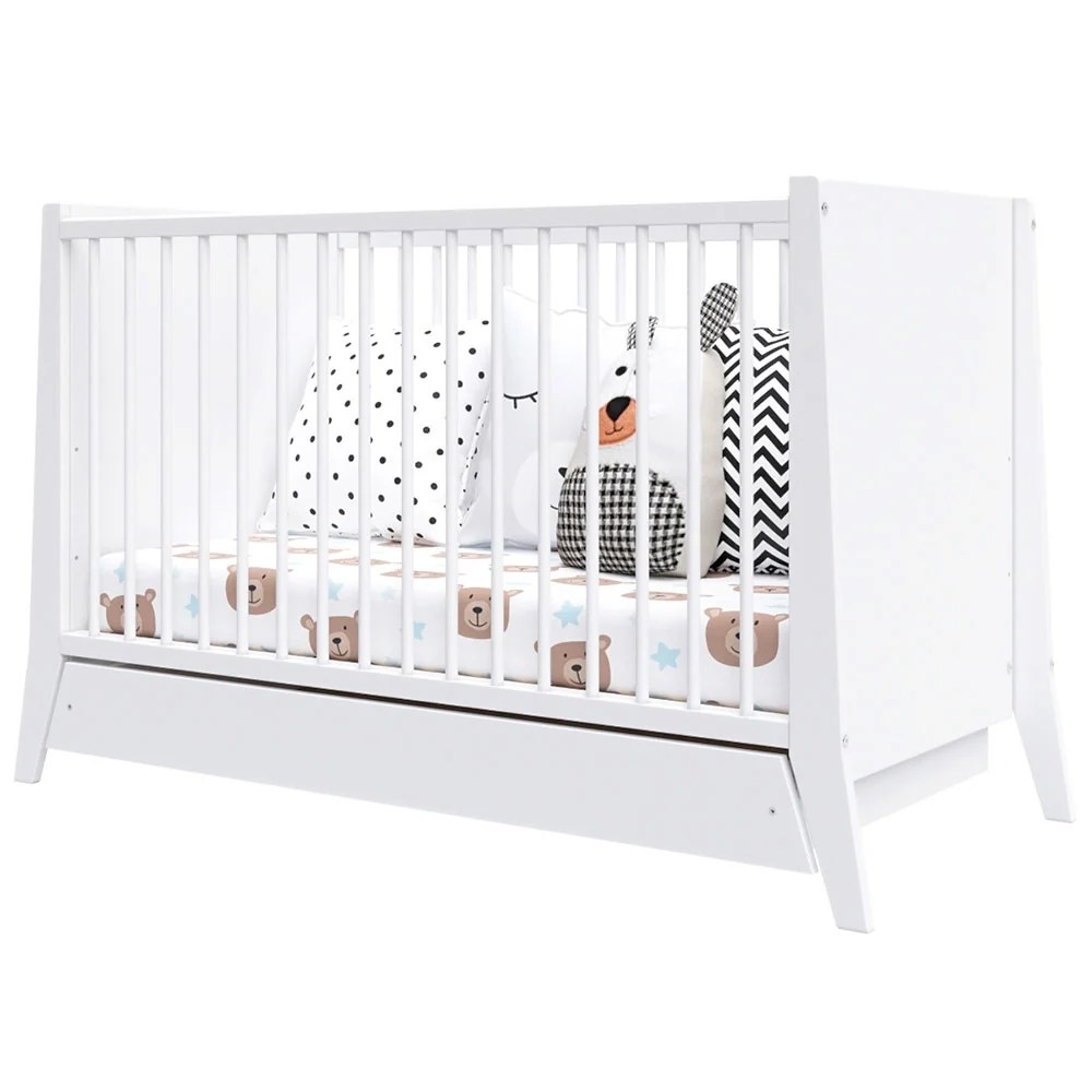 Patut copii din lemn Cosmo 120x60 cm alb cu sertar [2]