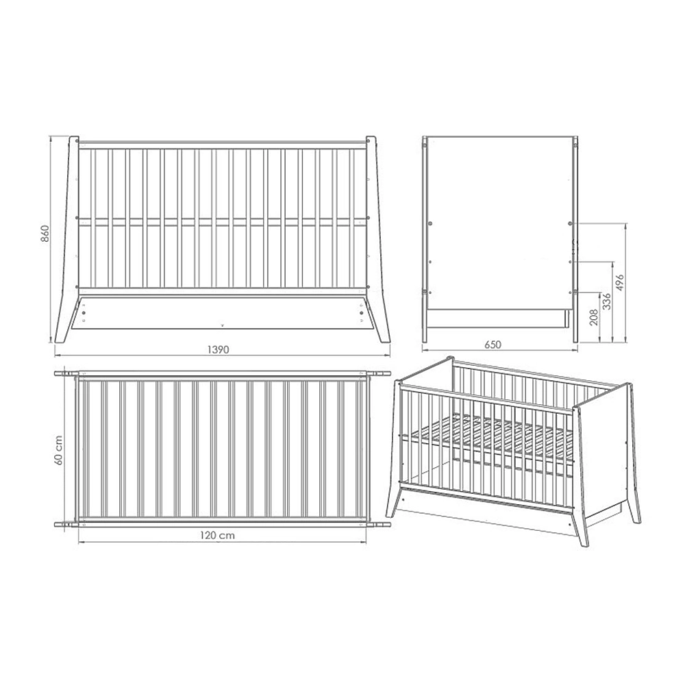 Patut copii din lemn Cosmo 120x60 cm alb cu sertar [3]