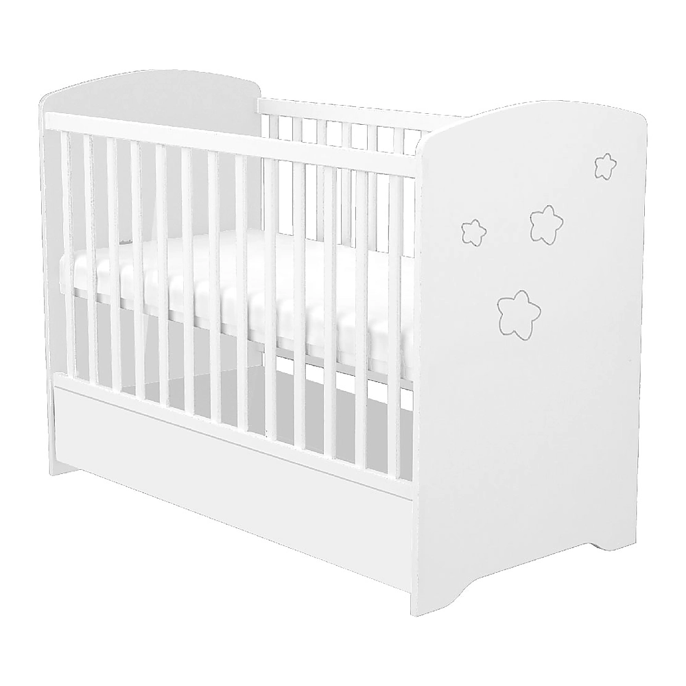 Patut copii din lemn cu sertar Matei, 120x60 cm, Alb cu stelute [2]