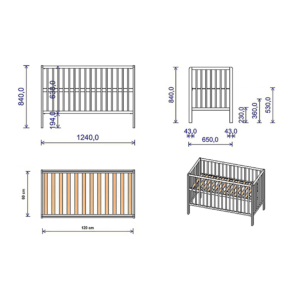 Patut copii din lemn Dominic, 120x60 cm, Natur [4]