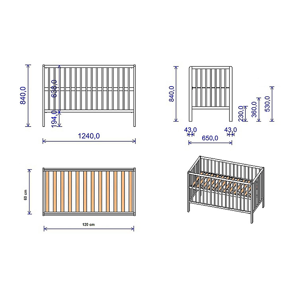 Patut copii din lemn Hubners Dominic 120x60 cm alb [2]