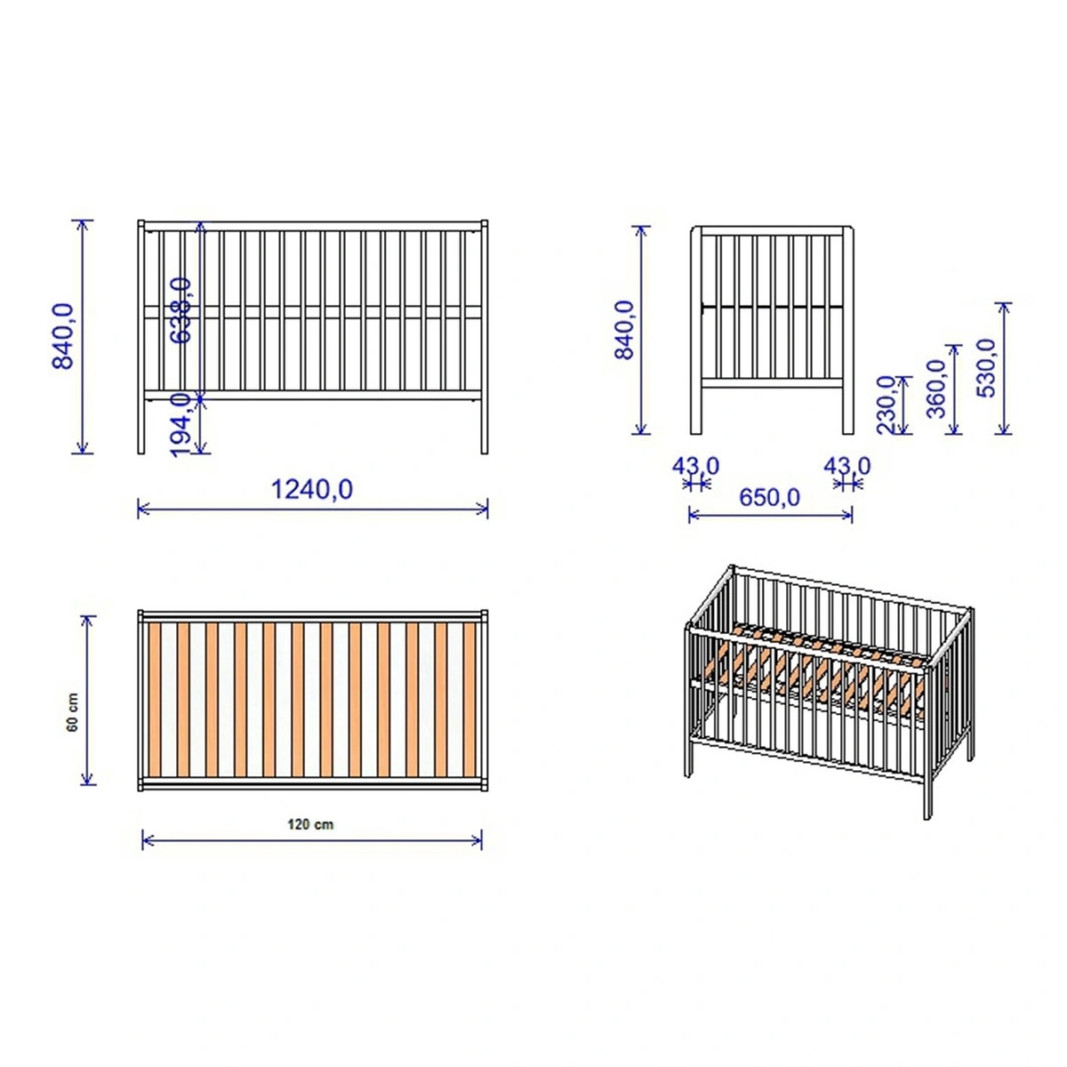 Patut copii din lemn Hubners Dominic 120x60 cm alb cu sertar [3]