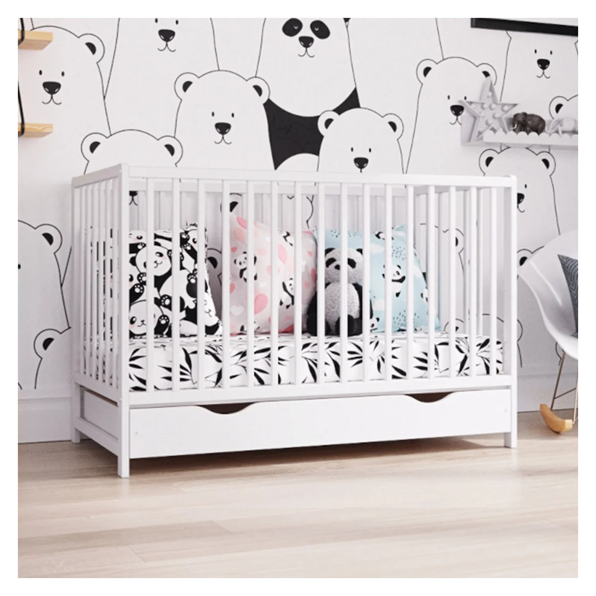 Patut copii din lemn Hubners Dominic 120x60 cm alb cu sertar [2]