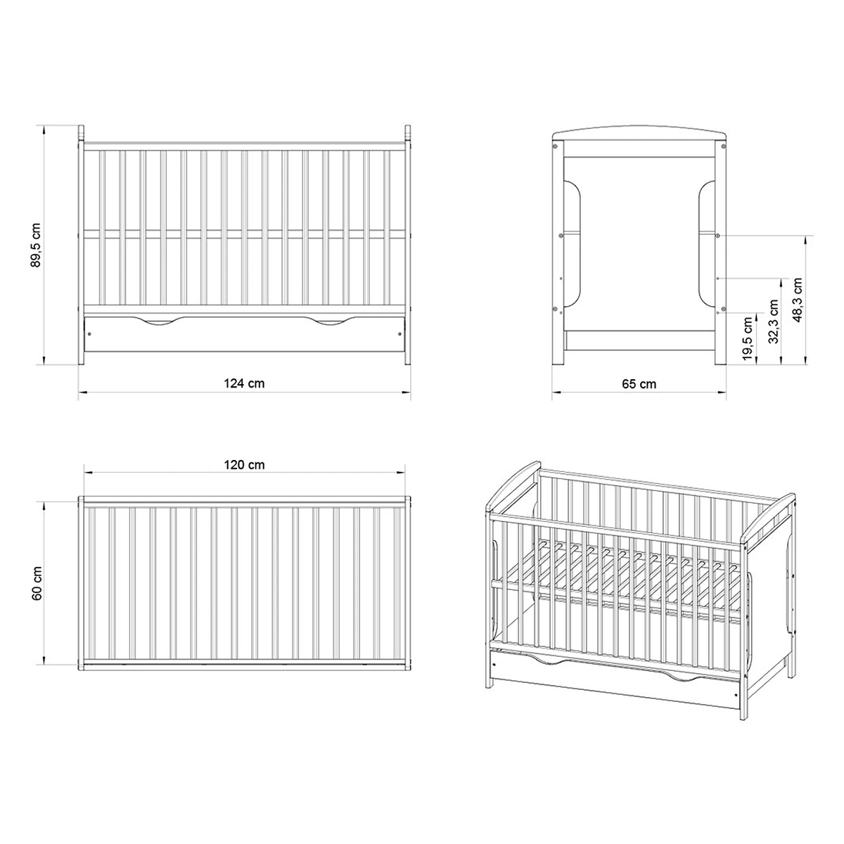 Patut copii din lemn Hubners Karly 120x60 alb cu sertar [3]