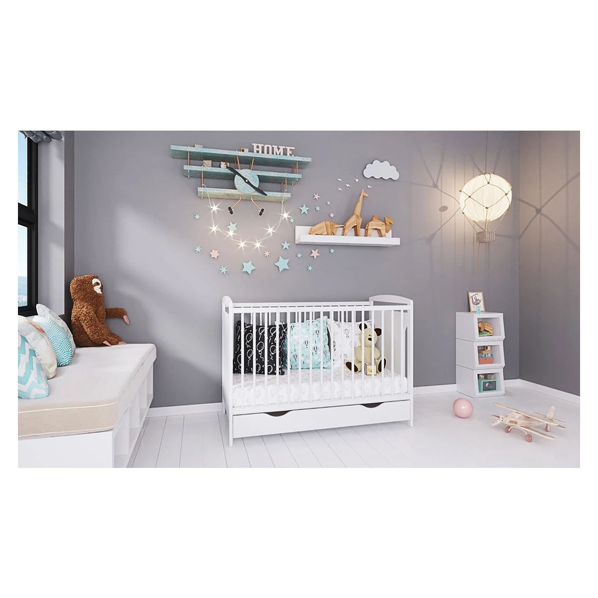 Patut copii din lemn Hubners Karly 120x60 alb cu sertar [2]