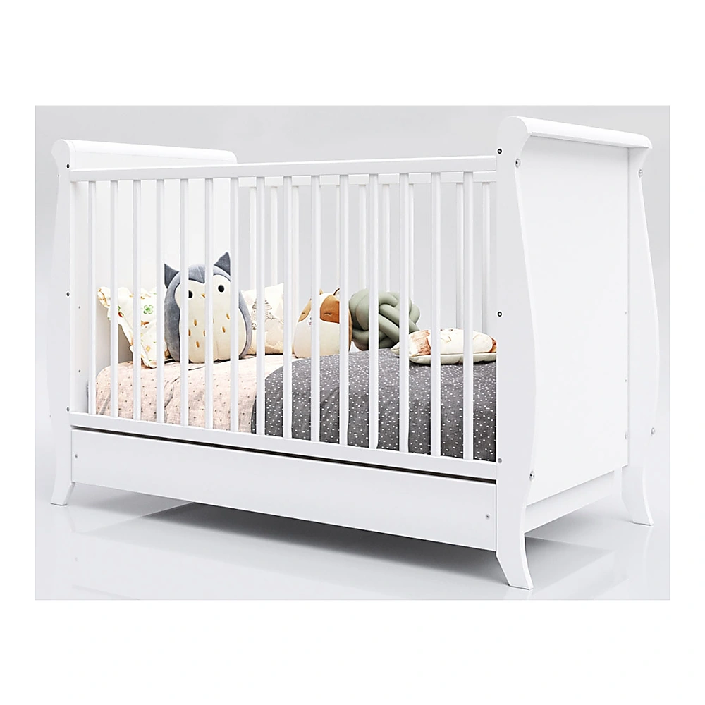 Patut copii din lemn Mara, 120x60 cm, cu sertar, Alb [2]