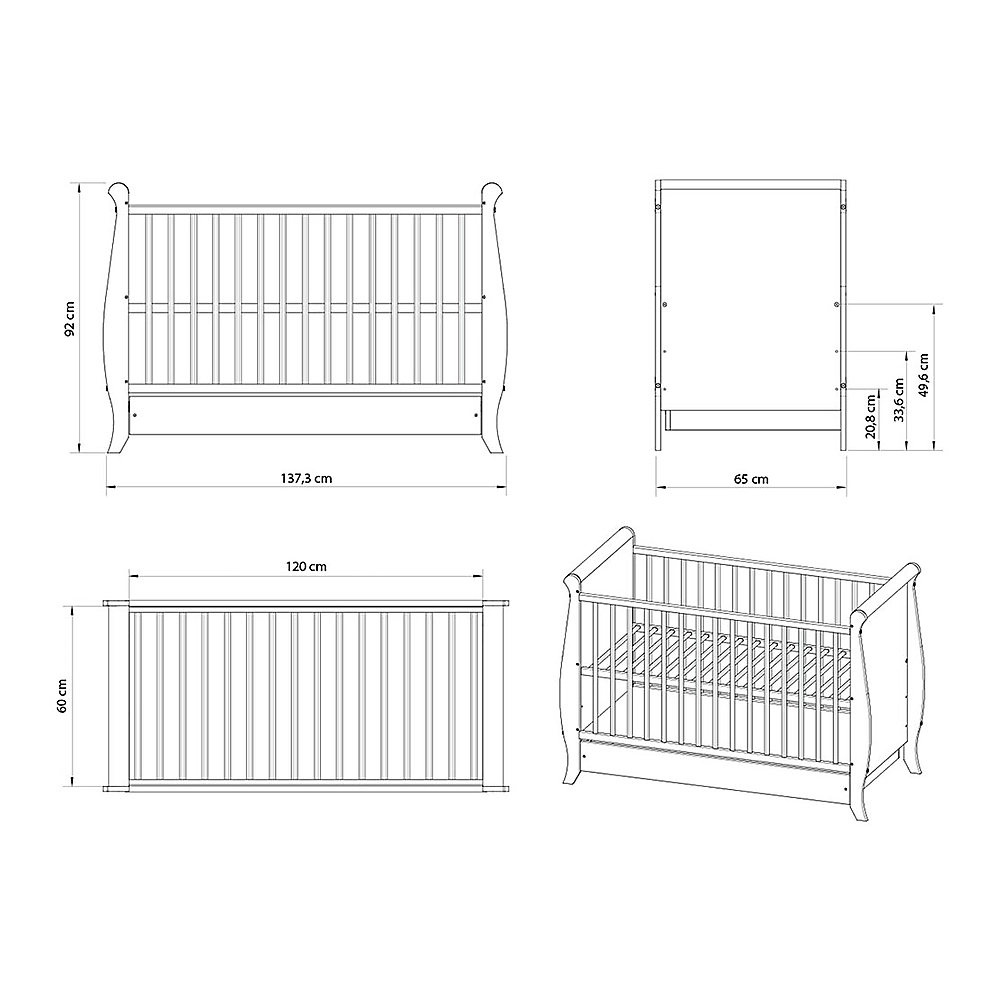 Patut copii din lemn Mara, 120x60 cm, cu sertar, Alb [4]