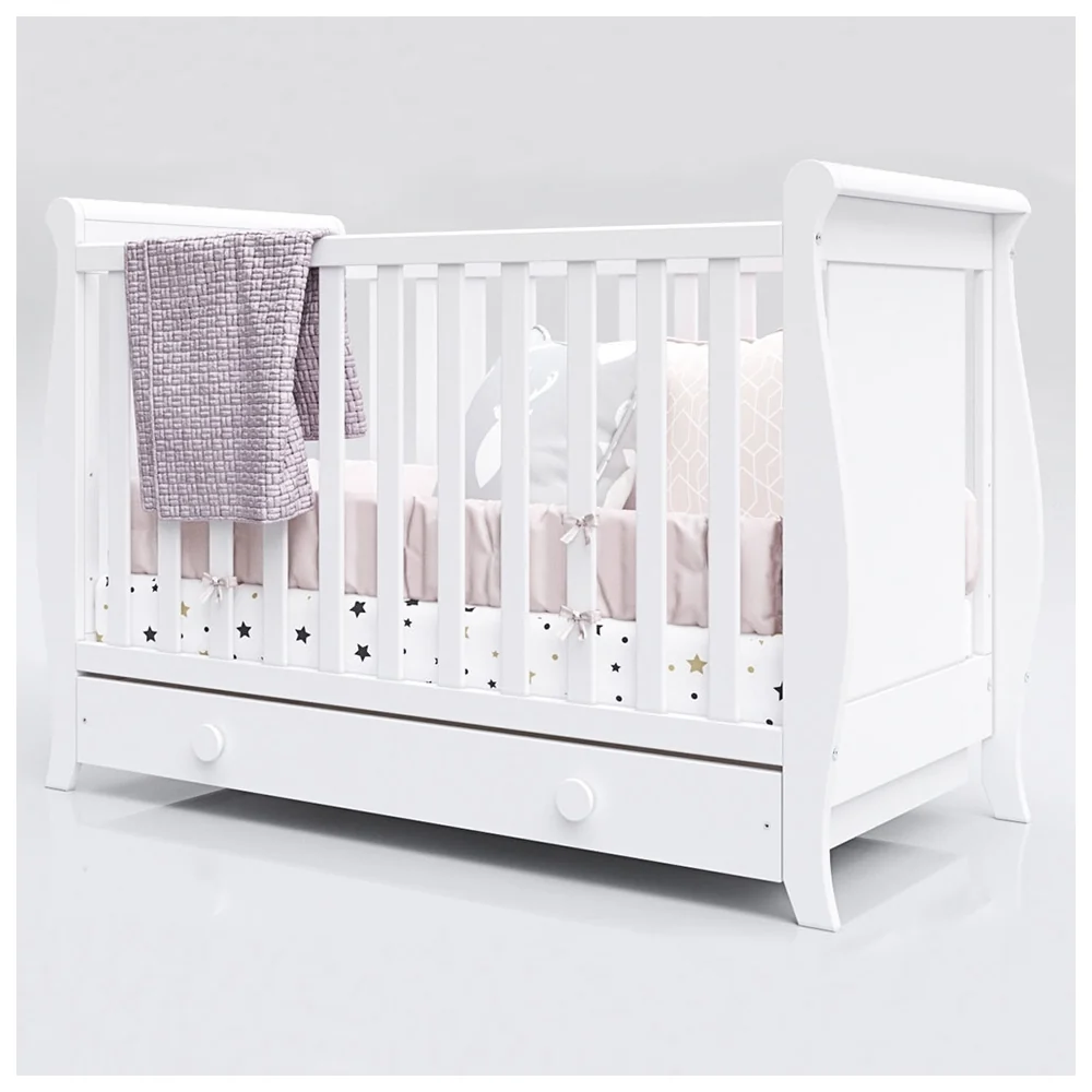 Patut copii din lemn Mira 120x60 cm alb cu sertar [4]