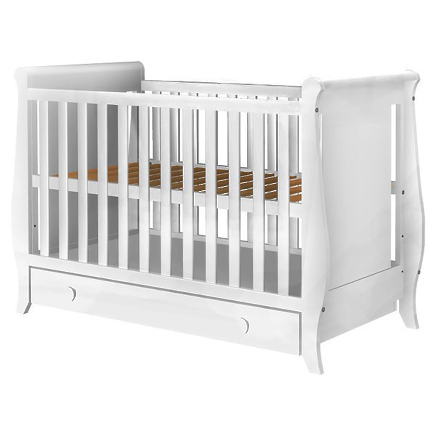 Patut copii din lemn Mira 120x60 cm alb cu sertar [1]