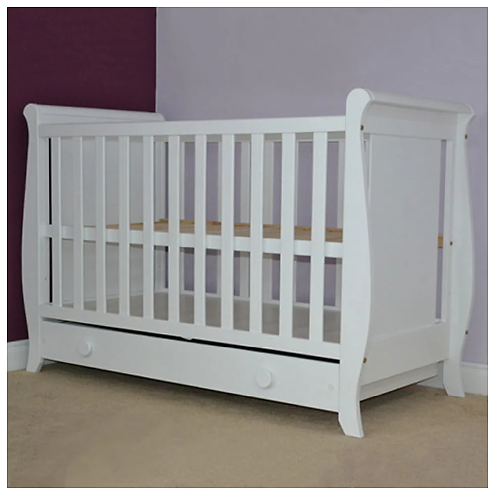 Patut copii din lemn Mira 120x60 cm alb cu sertar [3]