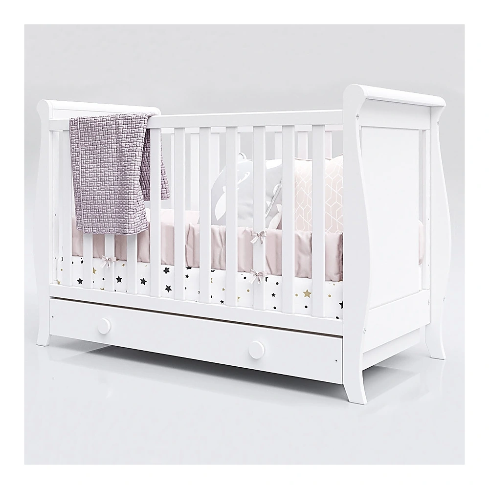 Patut copii din lemn Mira 120x60 cm alb cu sertar [2]