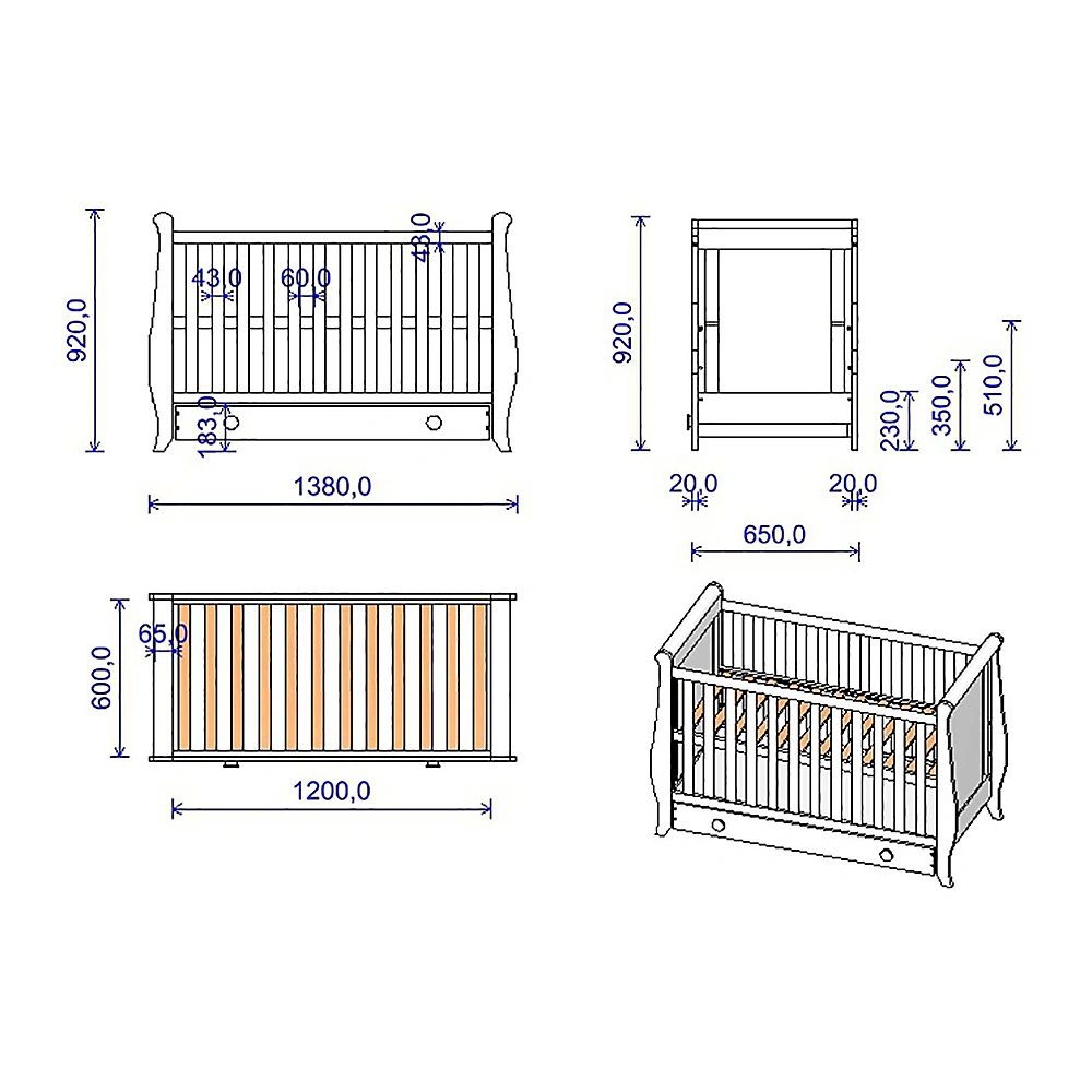 Patut copii din lemn Mira 120x60 cm alb cu sertar [4]