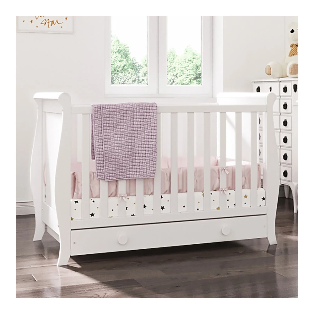 Patut copii din lemn Mira 120x60 cm alb cu sertar [3]