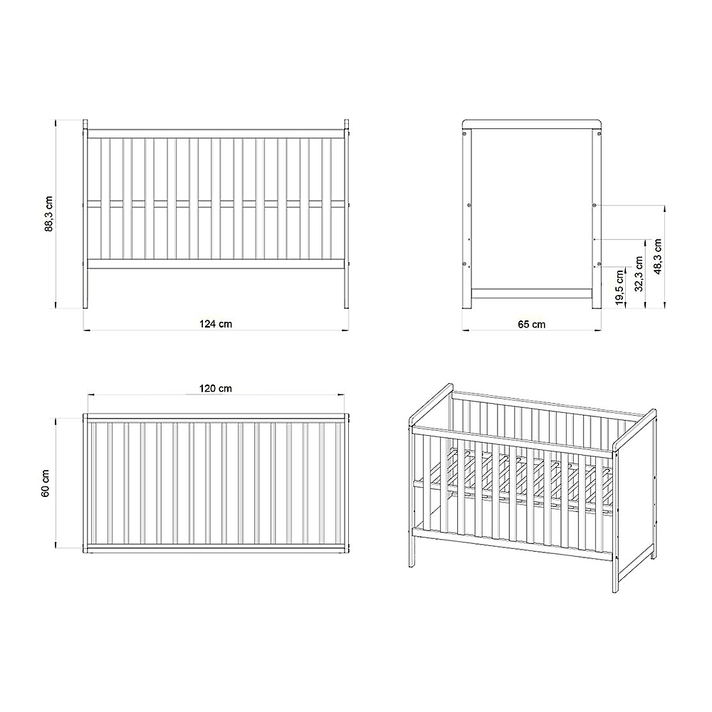 Patut copii din lemn Paula, 120x60, Alb [2]
