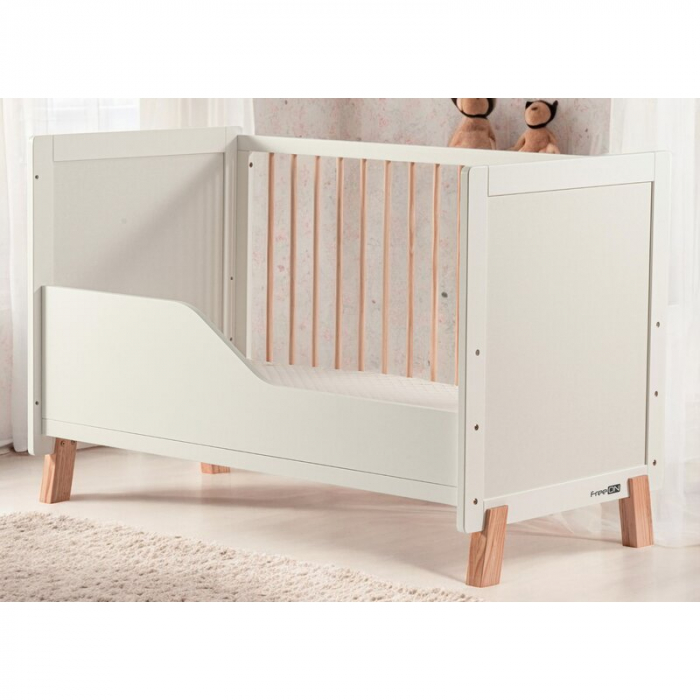 Patut din lemn bebe, 120x60 cm, Transformabil, Cu bariera de siguranta, White, FreeON, Ava [4]