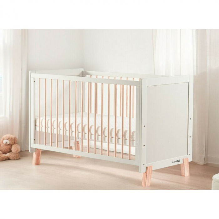 Patut din lemn bebe, 120x60 cm, Transformabil, Cu bariera de siguranta, White, FreeON, Ava [9]