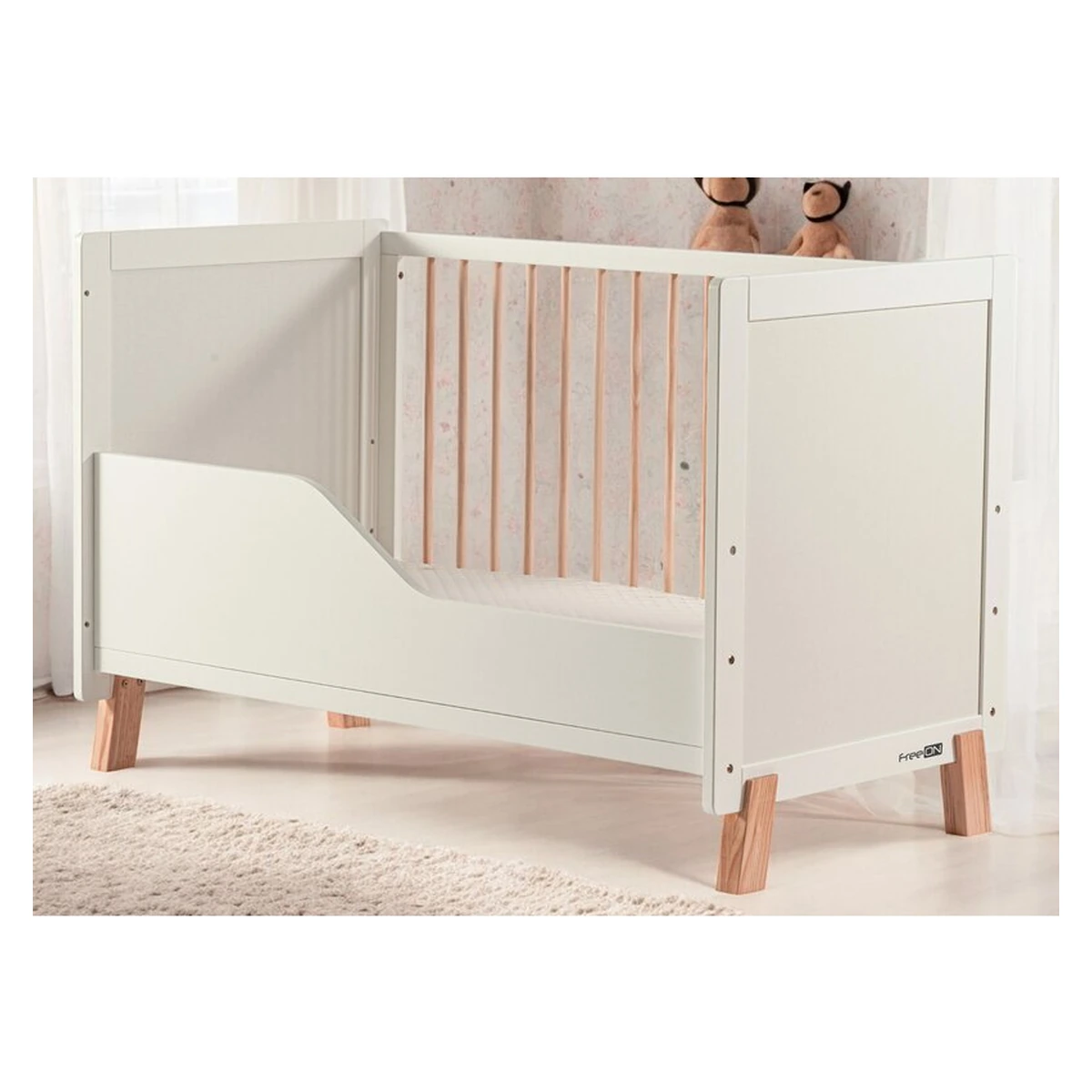 Patut din lemn bebe, 120x60 cm, Transformabil, Cu bariera de siguranta, White, FreeON, Ava [5]