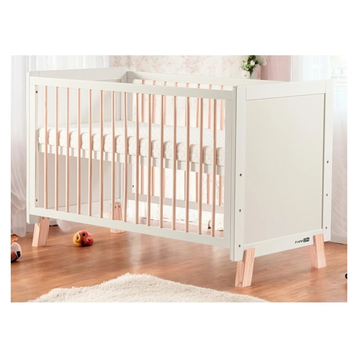 Patut din lemn bebe, 120x60 cm, Transformabil, Cu bariera de siguranta, White, FreeON, Ava [4]