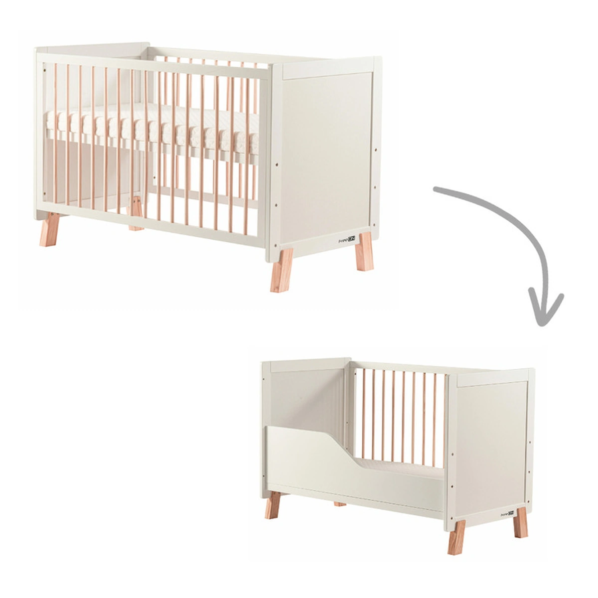 Patut din lemn bebe, 120x60 cm, Transformabil, Cu bariera de siguranta, White, FreeON, Ava [2]