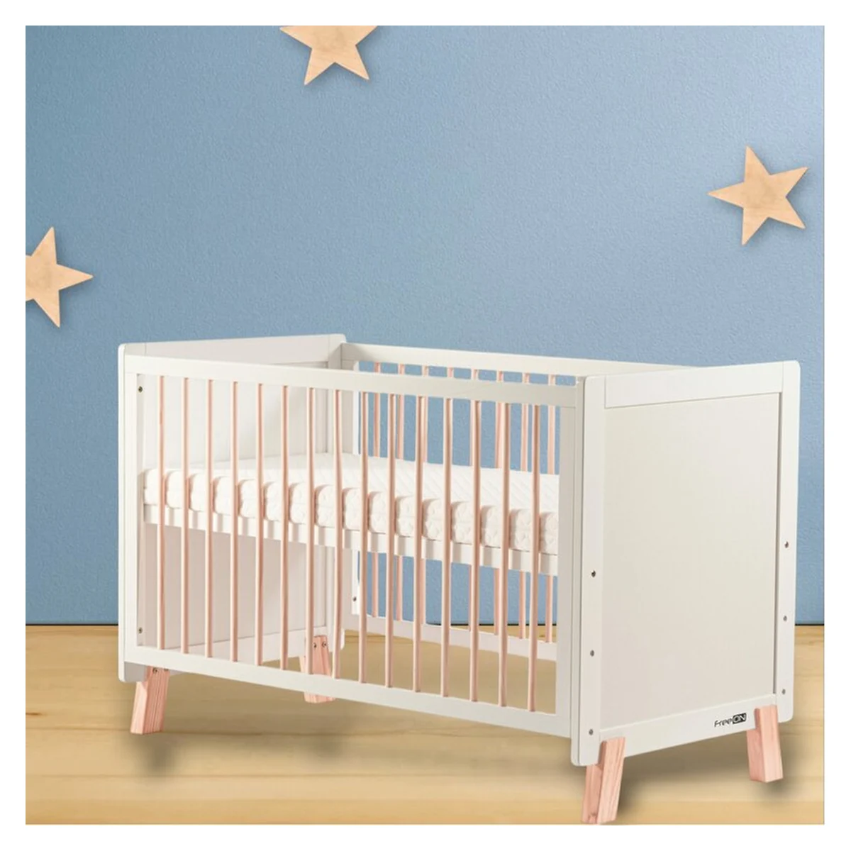 Patut din lemn bebe, 120x60 cm, Transformabil, Cu bariera de siguranta, White, FreeON, Ava [3]