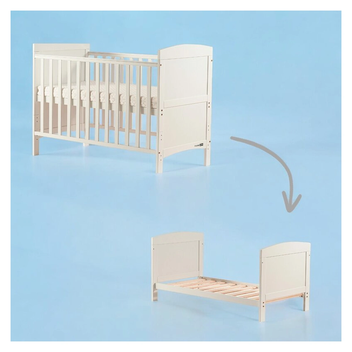 Patut din lemn bebe, 120x60 cm, Transformabil pentru bebe si junior, White, FreeON, Lory [5]