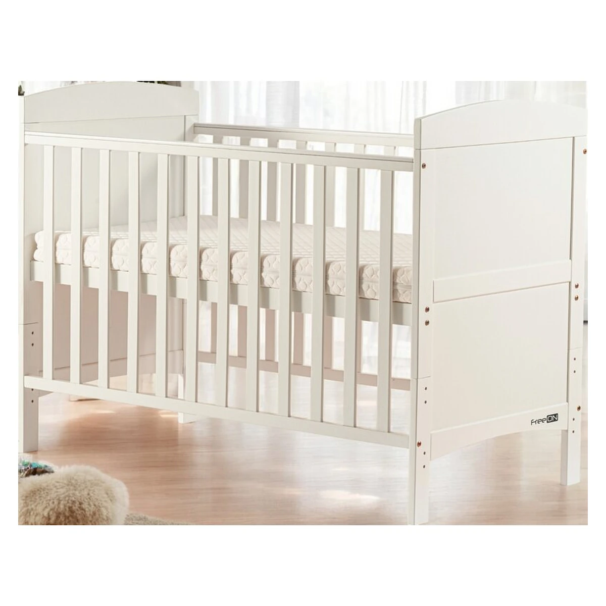 Patut din lemn bebe, 120x60 cm, Transformabil pentru bebe si junior, White, FreeON, Lory [2]