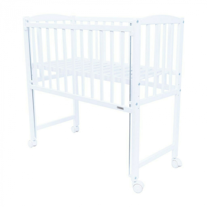 Patut din lemn bebe, 90x40 cm, Cu laterala culisanta, roti, White, New Baby, Mateo [1]