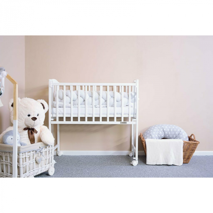 Patut din lemn bebe, 90x40 cm, Cu laterala culisanta, roti, White, New Baby, Mateo [7]