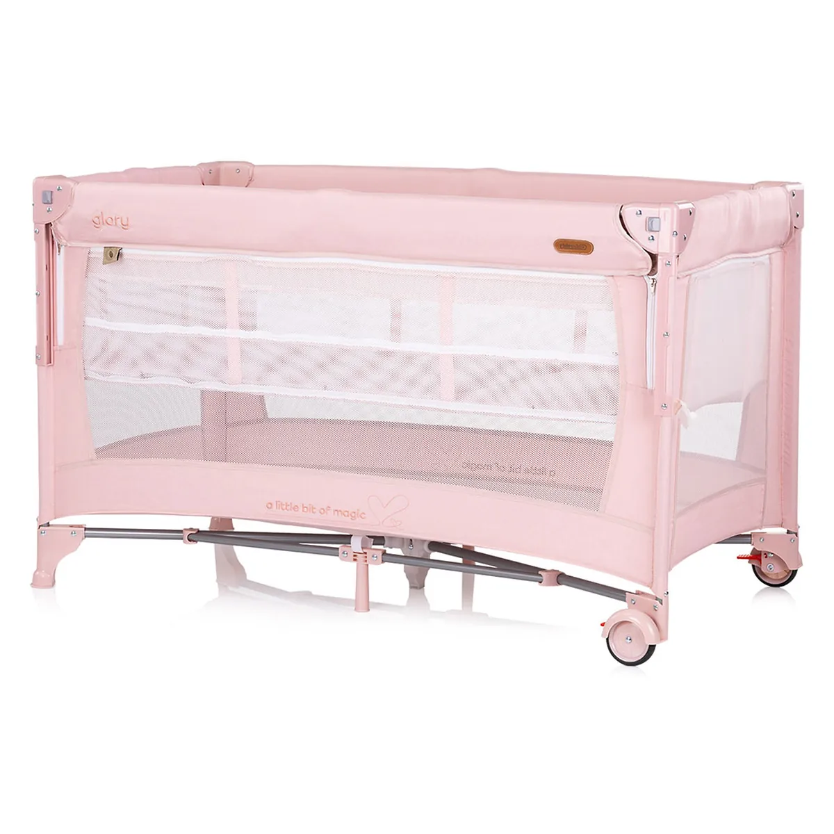 Patut pliabil Chipolino Glory cu laterala culisanta pink marshmallow [2]
