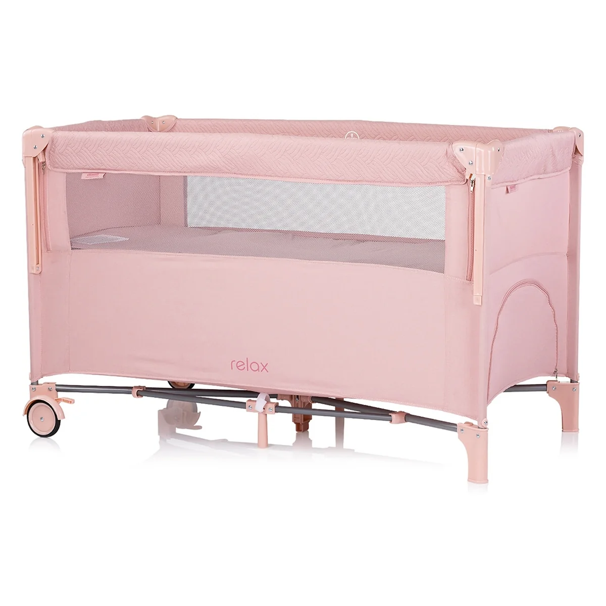 Patut pliabil Chipolino Relax pink marshmallow linen cu laterala culisanta [2]