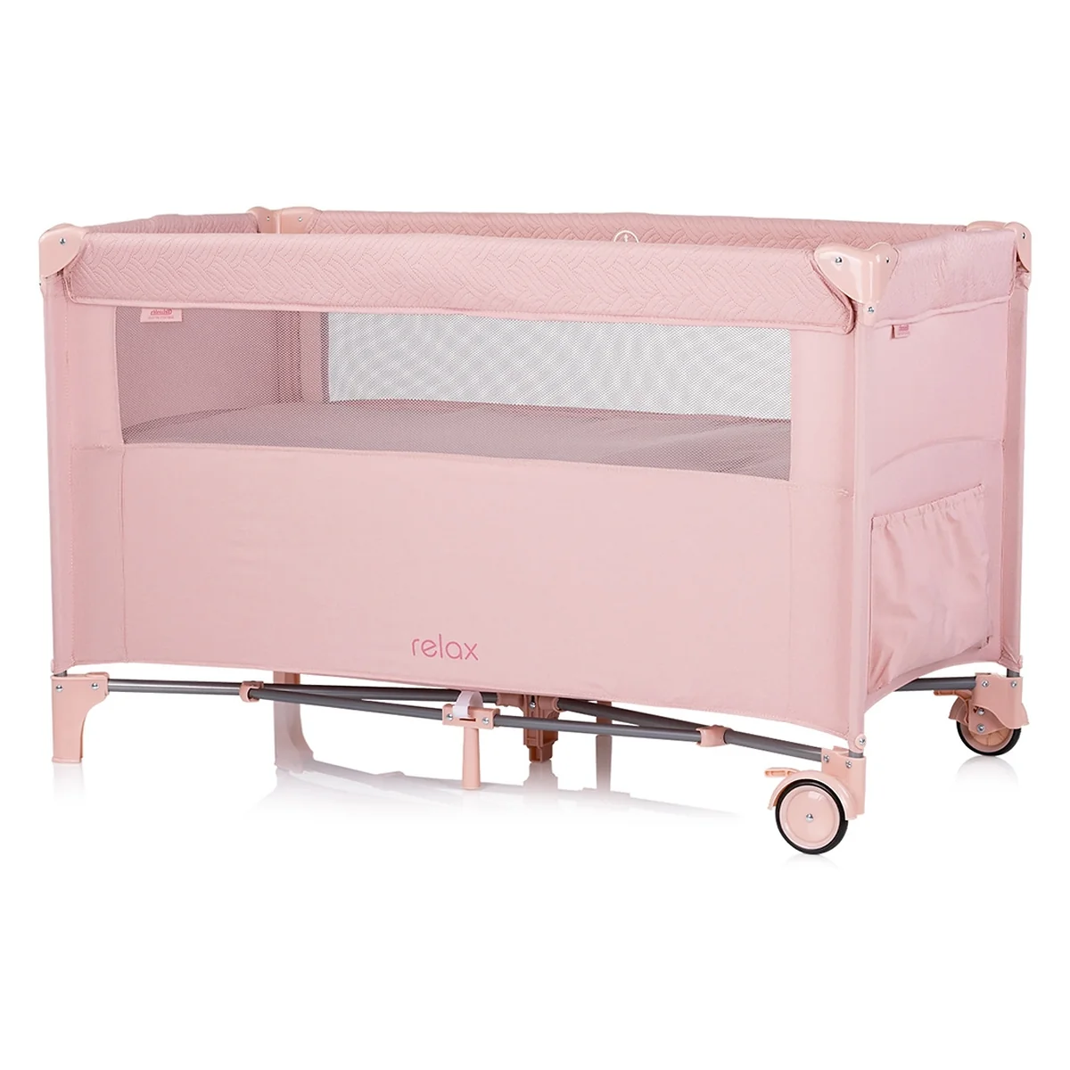 Patut pliabil Chipolino Relax pink marshmallow linen cu laterala culisanta [3]