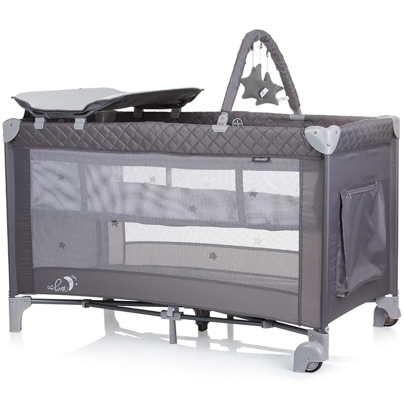Patut pliabil cu saltea de infasat Chipolino Luna, Ash grey [2]