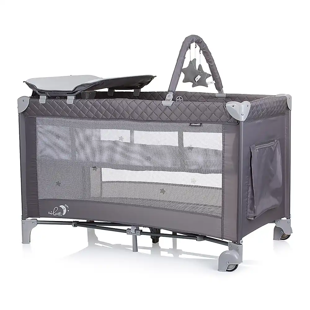 Patut pliabil cu saltea de infasat Chipolino Luna, Ash grey [2]