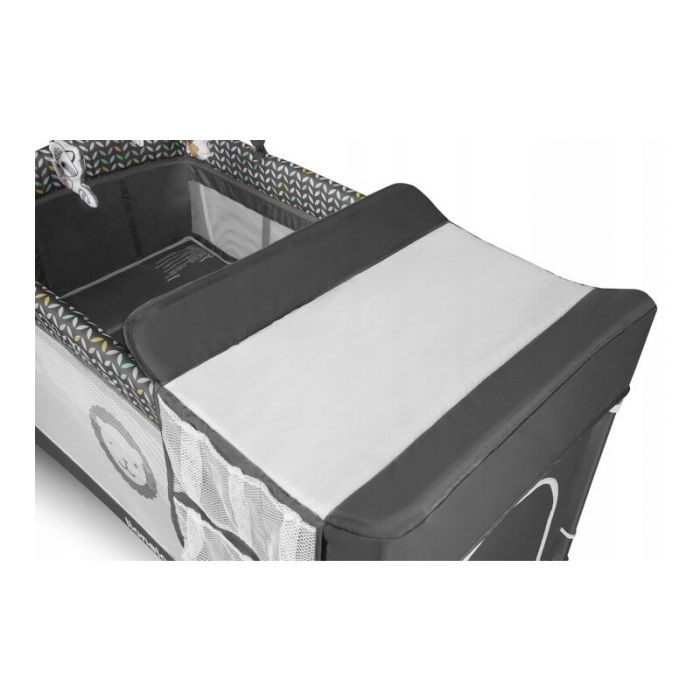 Lionelo - Patut pliant cu doua nivele Flower, Cu arcada, Geanta transport, Masuta de infasat, Bara cu jucarii, Fereastra laterala, 120x60 cm, Conform cu standardele europeane de securitate EN 716 si E [10]